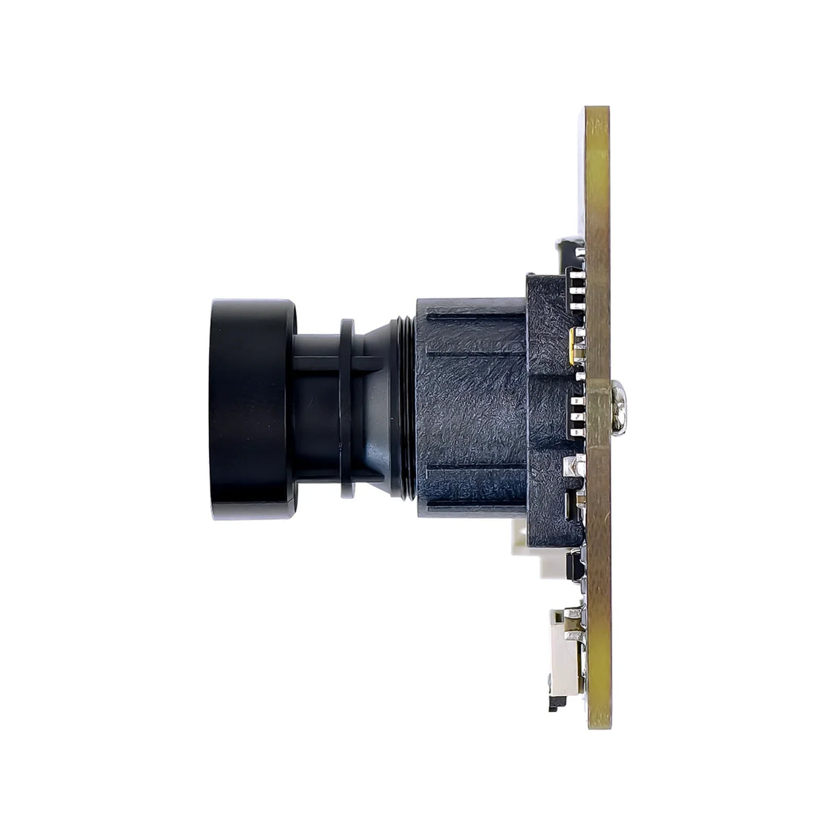 Side view of IMX415 camera module lens mounted on a circuit board